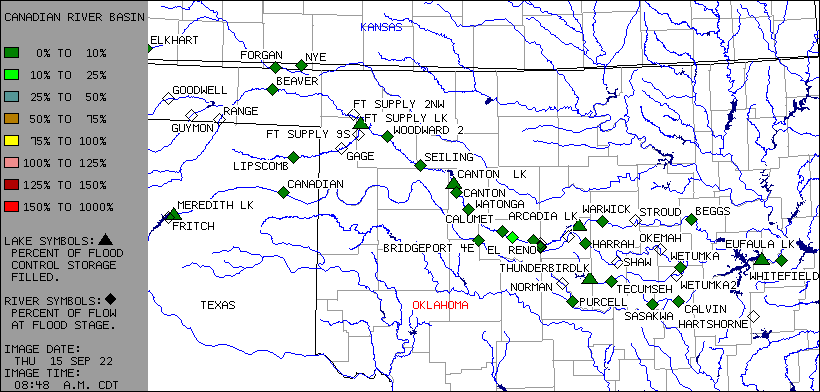 Map of the Gages in the CANADIAN RIVER BASIN