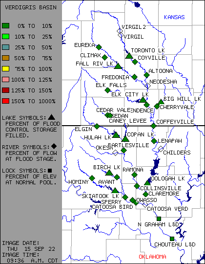 Map of the Gages in the VERDIGRIS RIVER BASIN